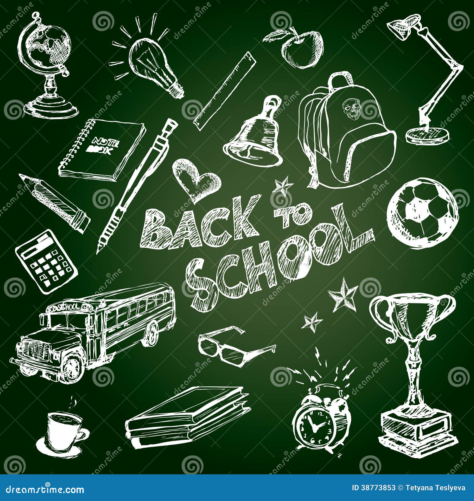 Set of School Symbols on Chalkboard Stock Illustration Illustration