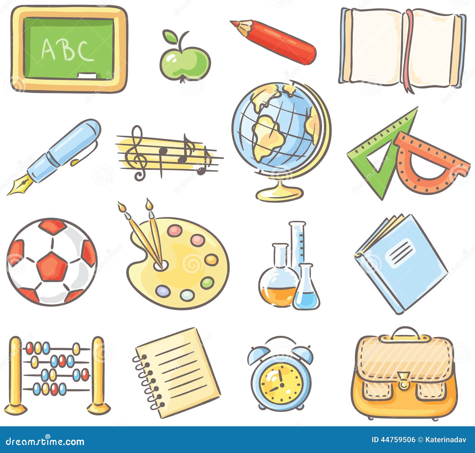 set of 16 school thing representing different subjects