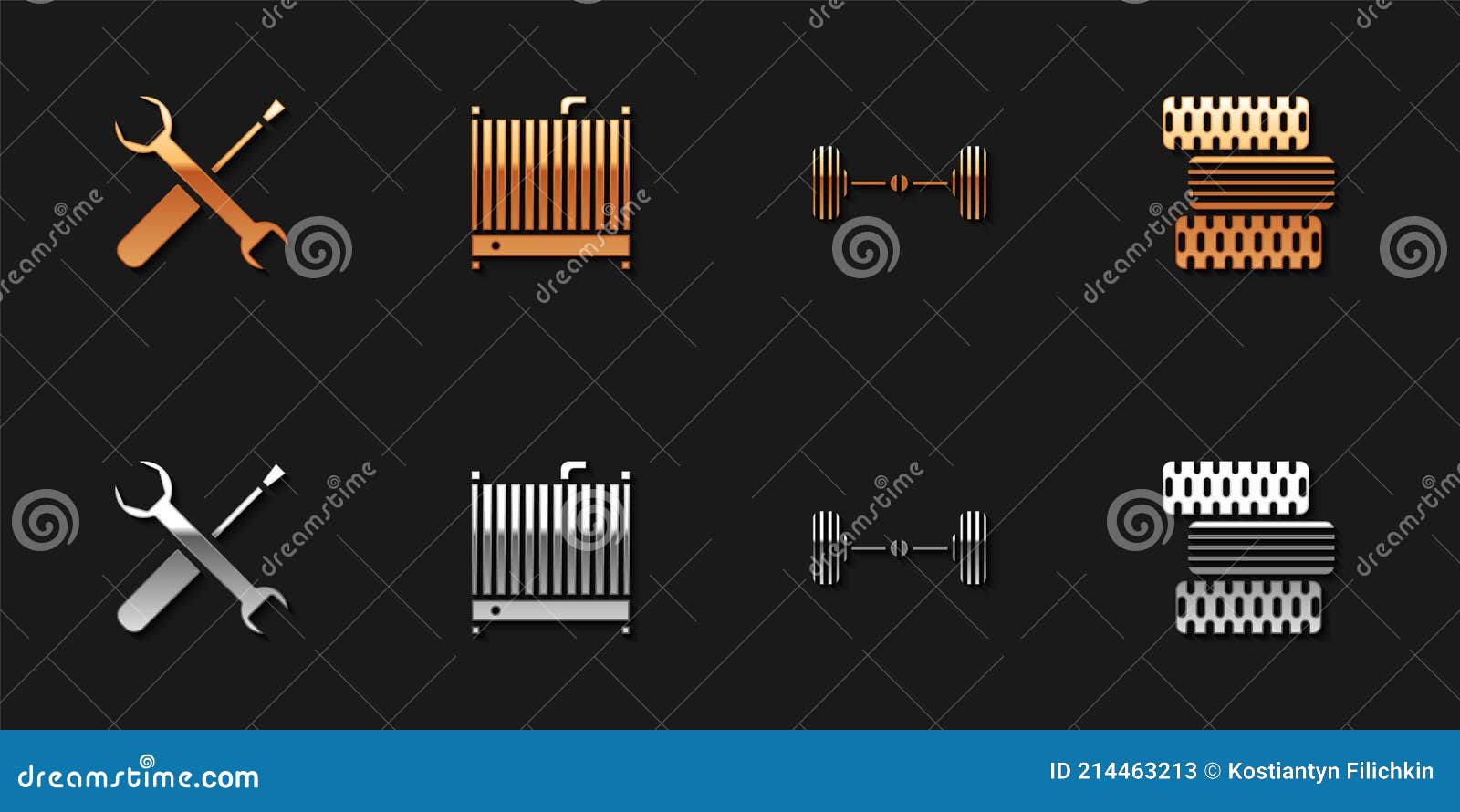 Set Schraubendreher Und Schraubenschlüssel Auto Kühler Kühlsystem Chassis  Auto Und Reifenrad Symbol. Vektor Stock Abbildung - Illustration von gummi,  motor: 214463213