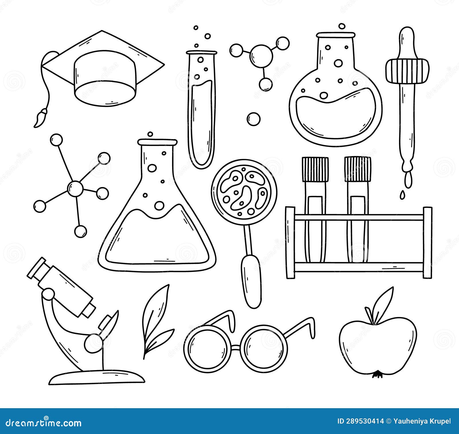 Set of Science Elements in Doodle Style. Linear Collection of ...