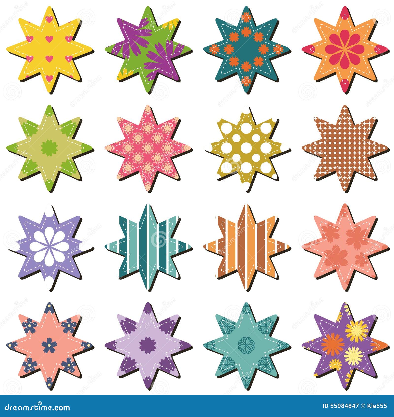 Set with Scrapbook Textile Stars Stock Illustration Illustration of