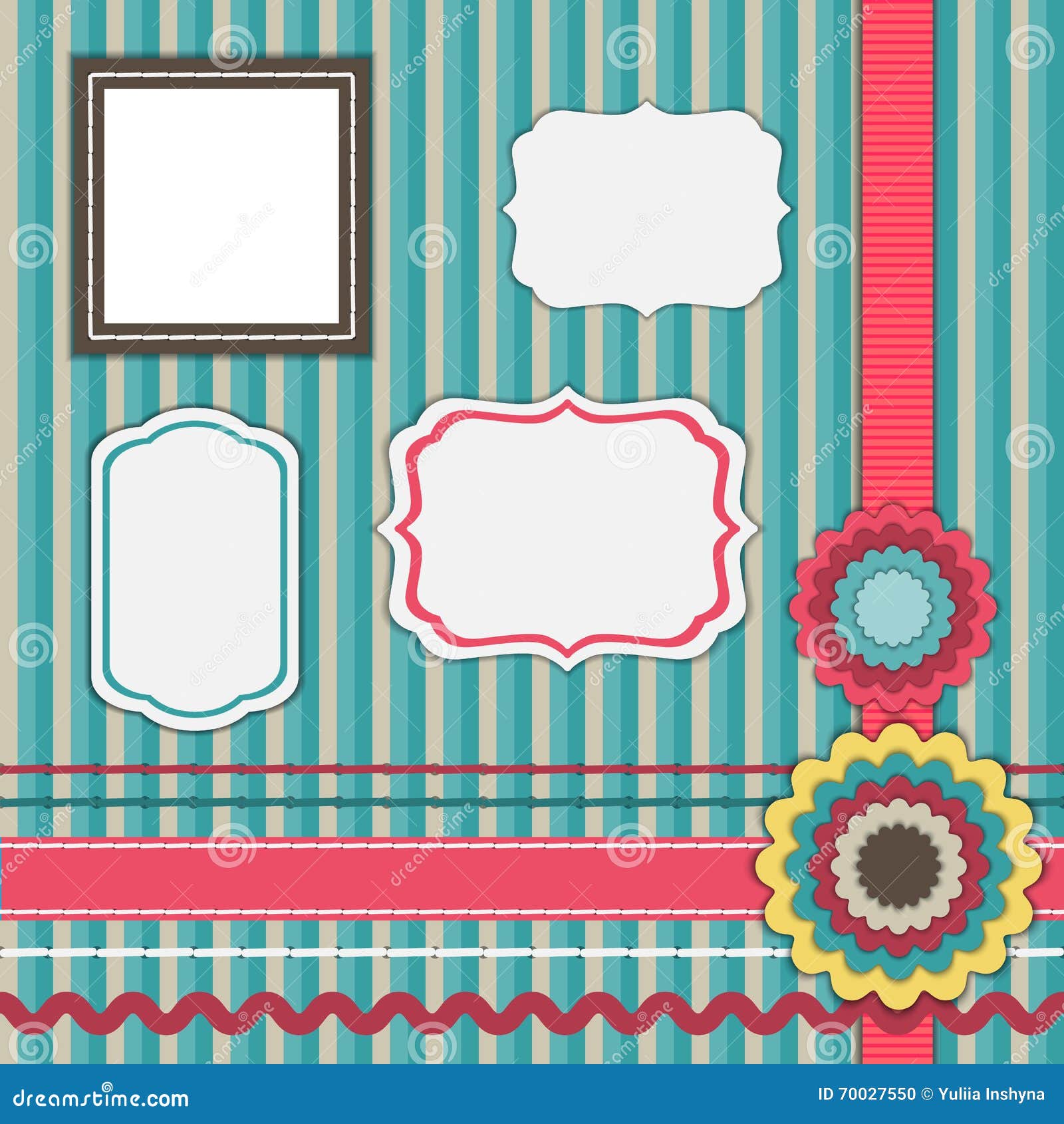 Set for Scrapbooking, Frames, Ribbons, Flowers Stock Vector