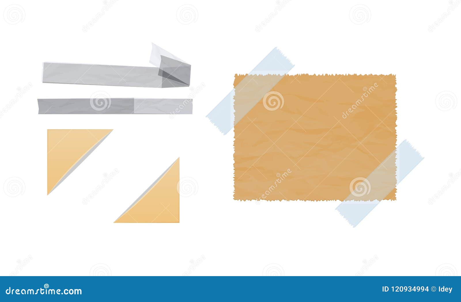 Set of Scraps of Paper with Adhesive Tape, Note Sheets. Stock Vector