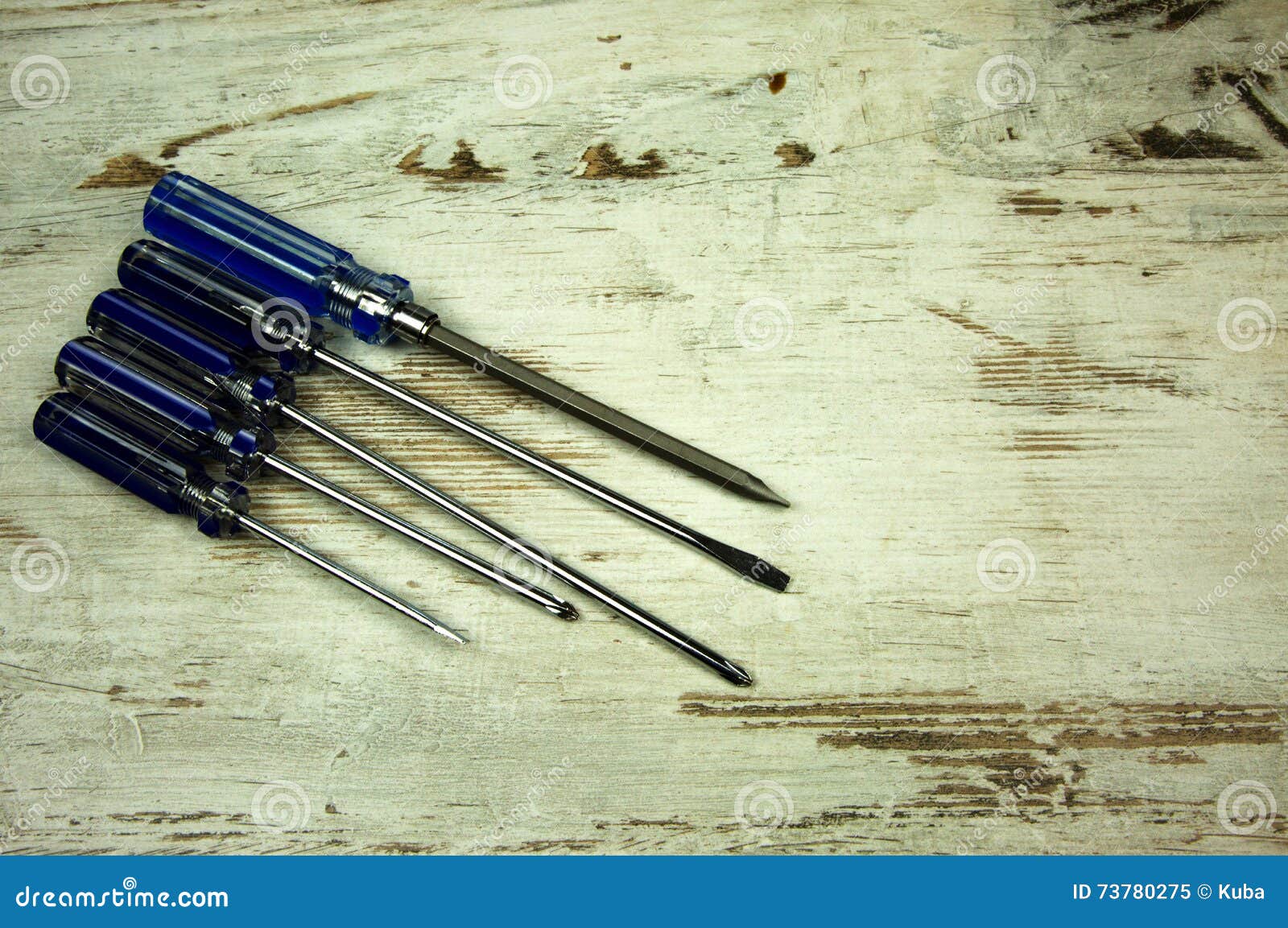 Set of Screwdrivers on a Wooden Table Stock Image Image of technology