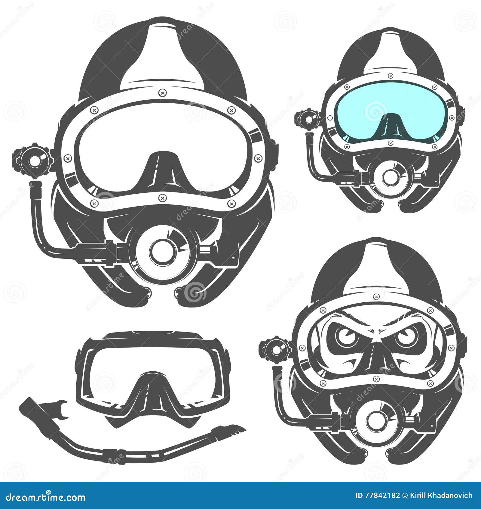 Set Of Scuba Diving Elements For Emblems, Logo , Prints, Tattoo, Label