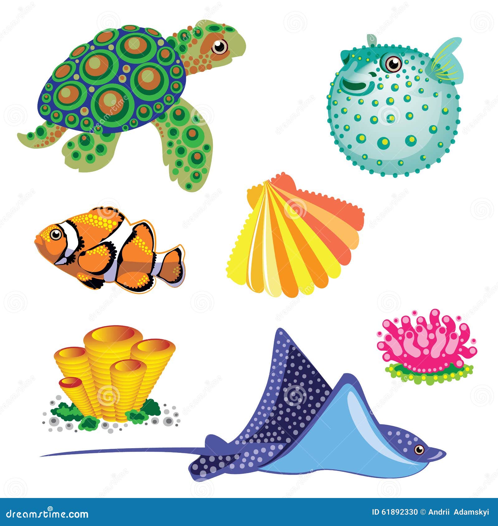 Set of Sea Animals. stock vector. Illustration of seaside - 61892330