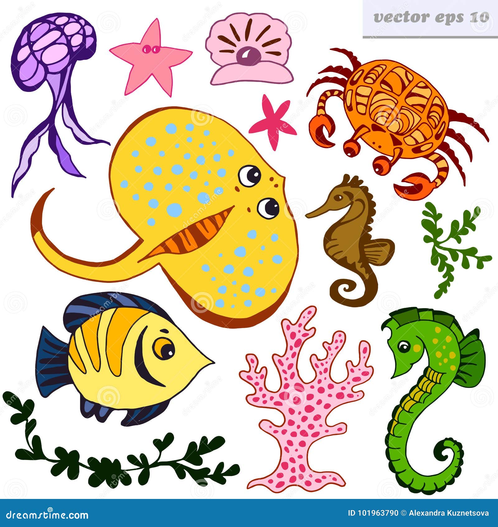 Set Of Sea Creatures Stock Illustration Illustration Of