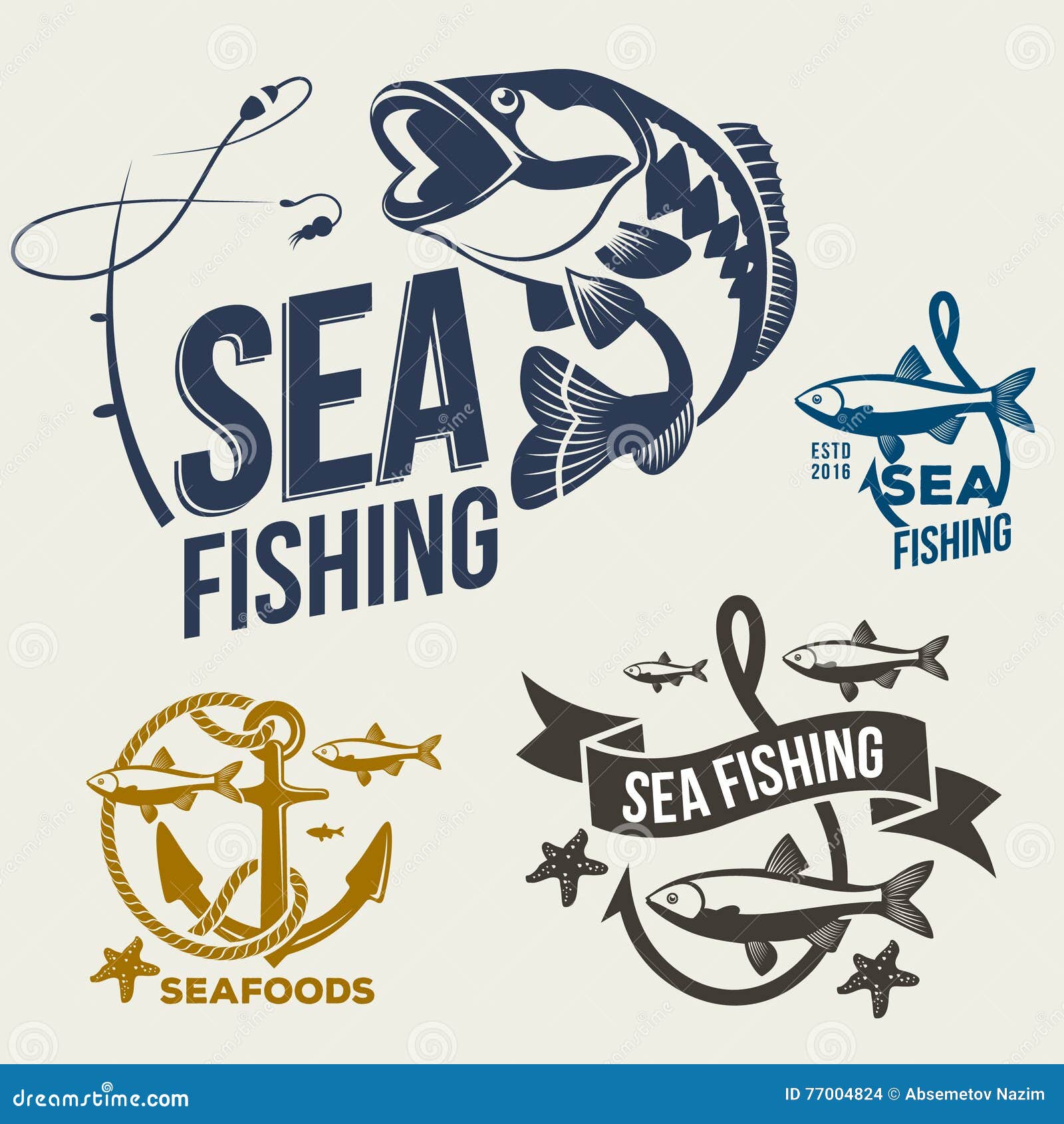 Set of Sea Fishing Theme Logos Template. Stock Vector - Illustration of ...