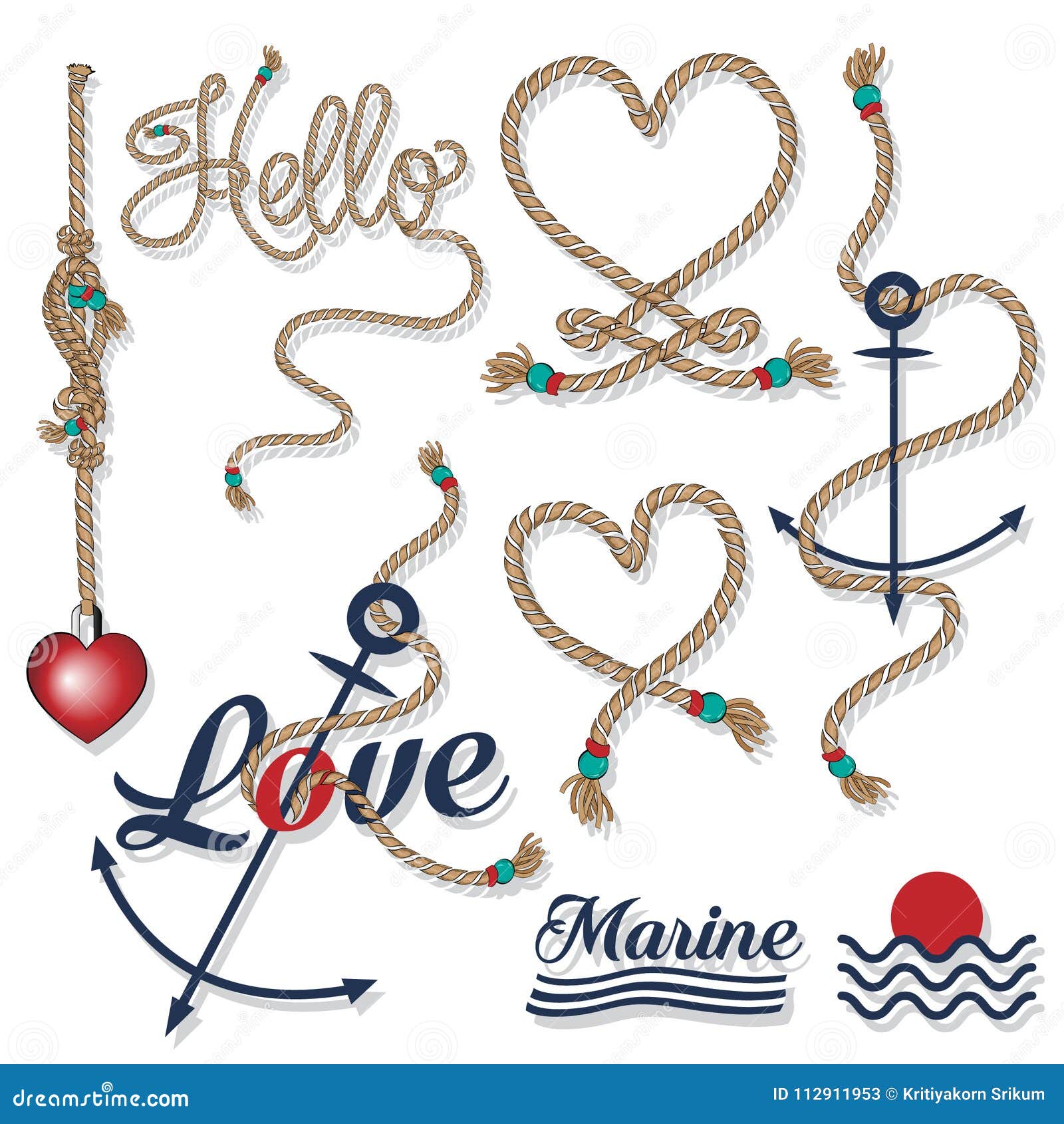 set of sea and nautical and rope typography badges and  s. marine cruise, beach resort, seafood bar,