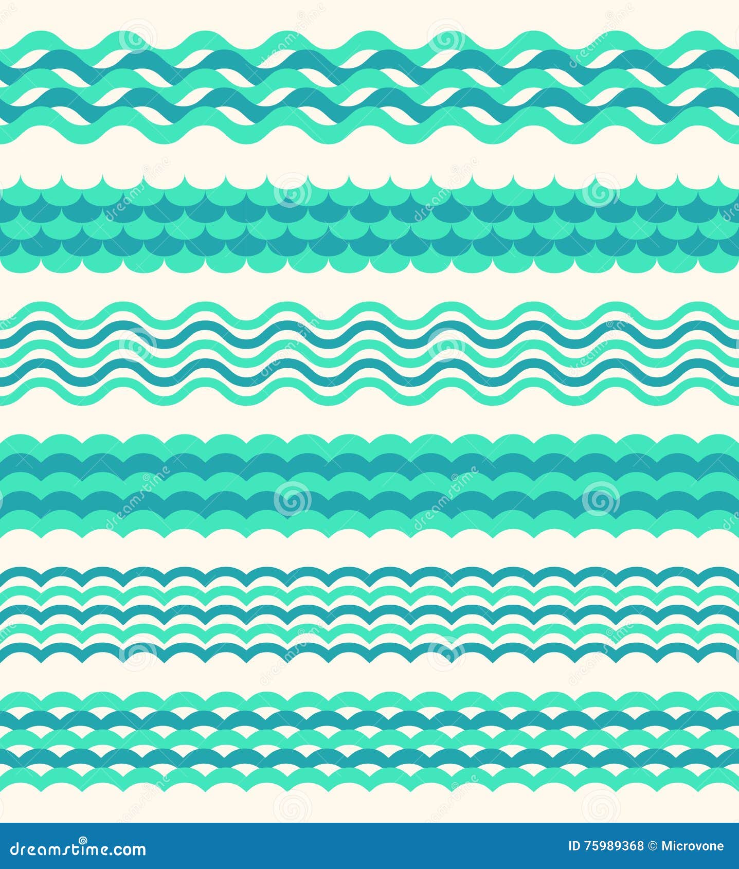 Set of Sea Waves Borders Isolated on White Background Stock Vector