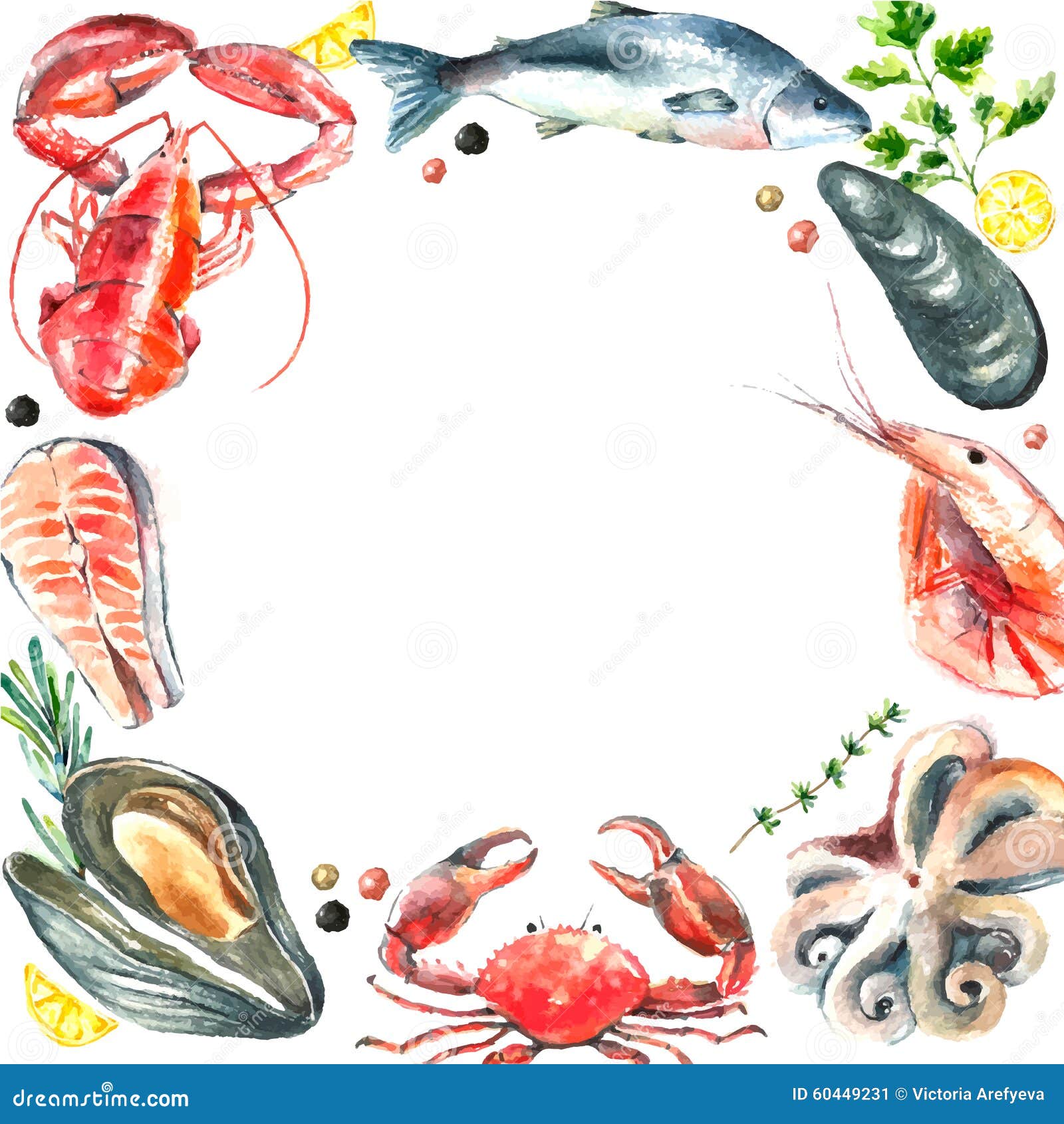 Set of seafood watercolor stock vector Illustration of 