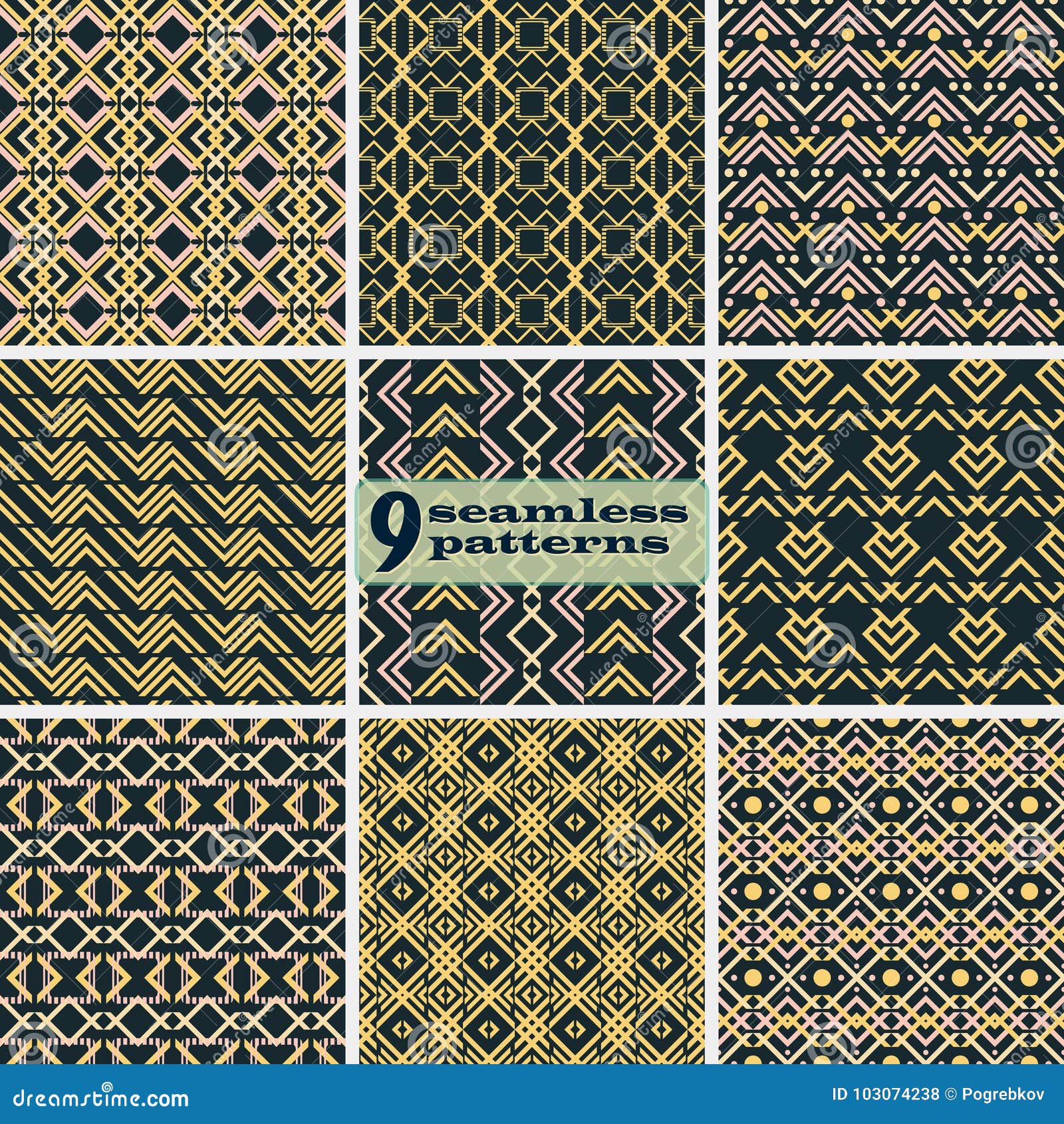 Set of Seamless Abstract Patterns with V Shaped Elements Stock Vector ...