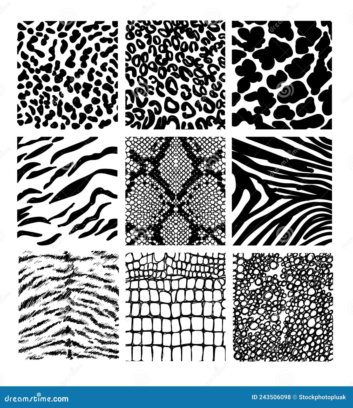 Set of Seamless Animal Print Pattern Black and White Stock Vector ...