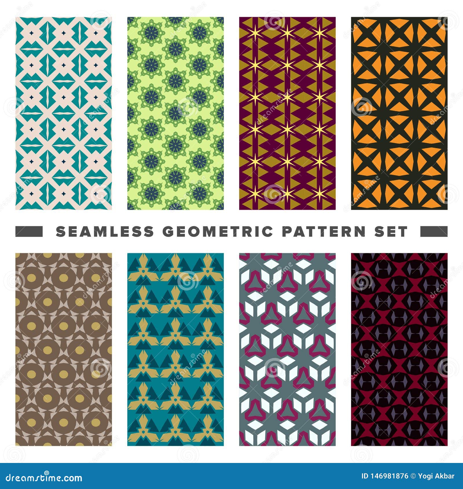 Set of Seamless Decorative Geometric Shapes Pattern Stock Vector