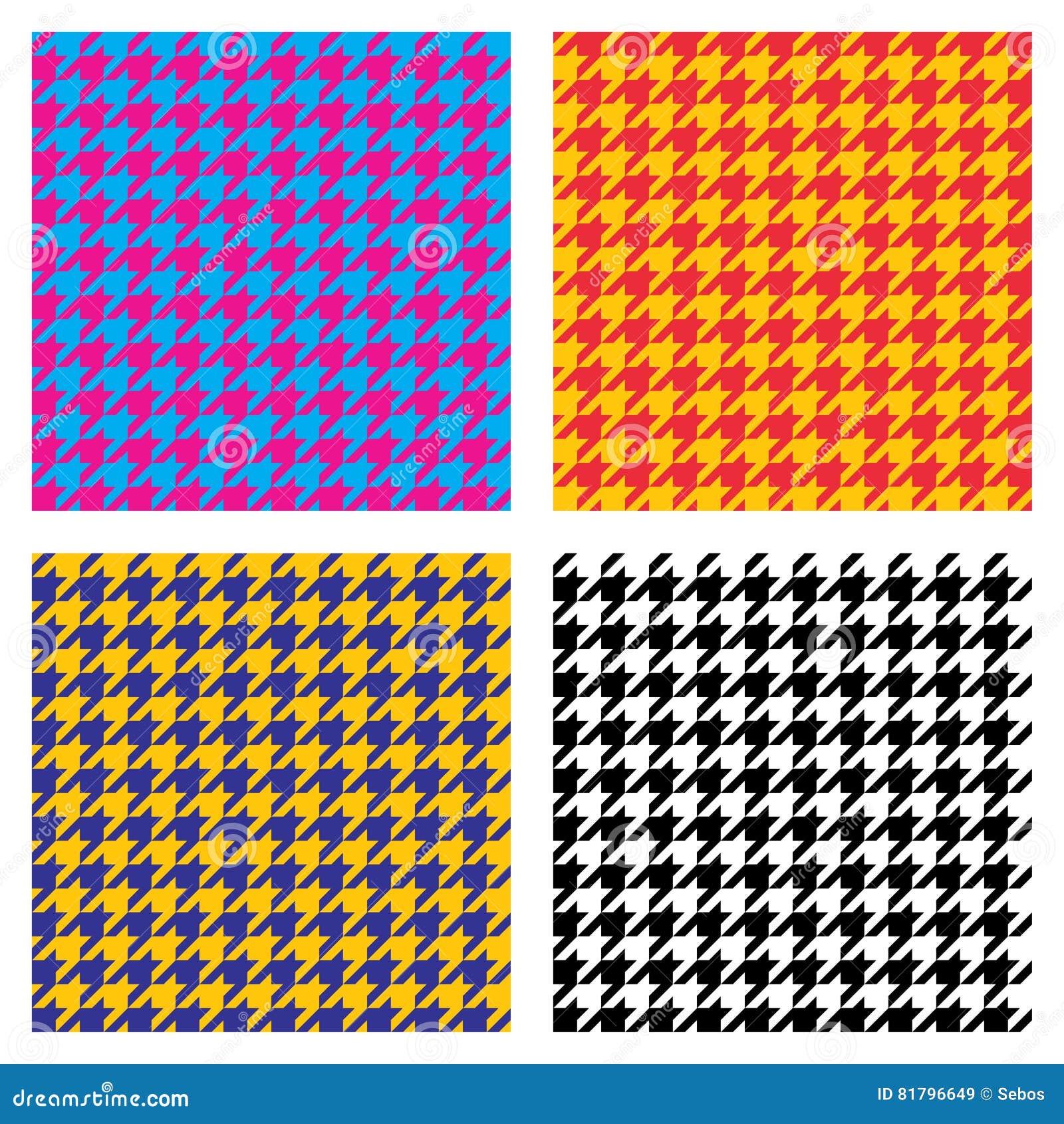 set of seamless duotone textile patterns. chekered ornament houndstooth