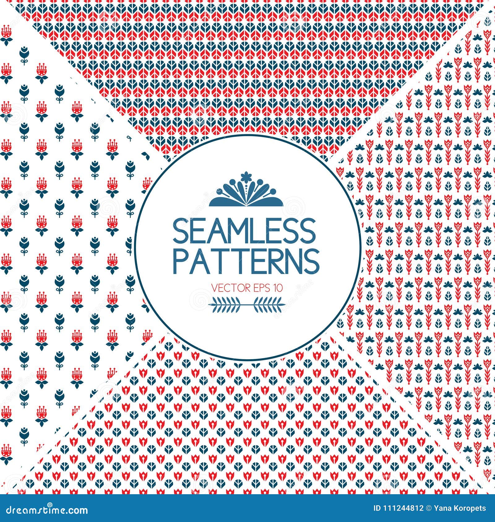 set of seamless pattern graphic s. background of the scandinavian style. birds and flowers. red blue folklore