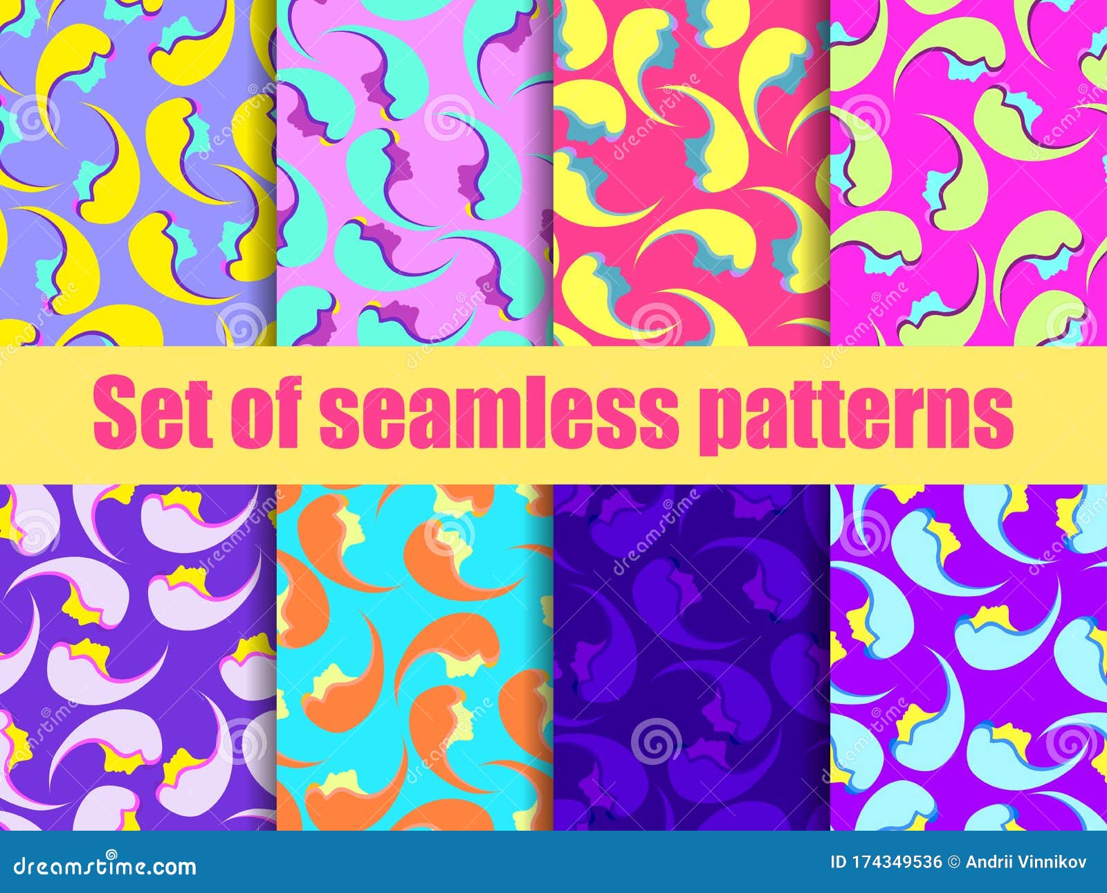 picture Pop Art Color Scheme https www dreamstime com set seamless patterns female faces zine culture colorful background pop art color palette vector illustration image174349536