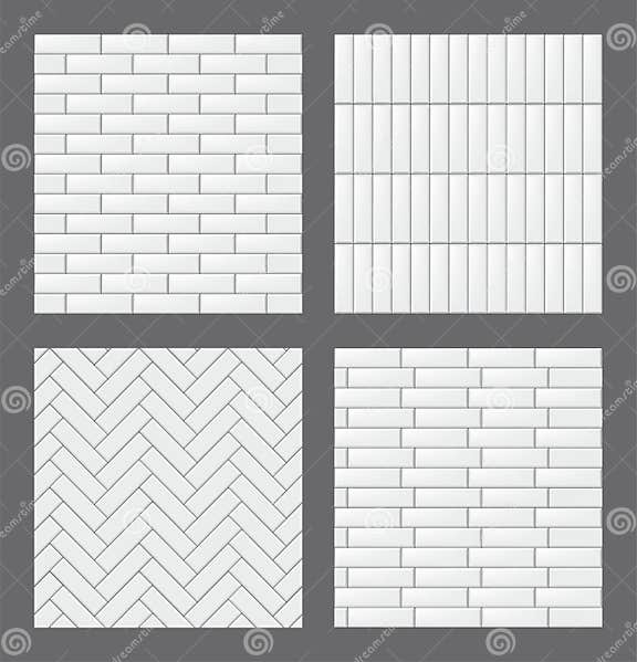 Set of Seamless Patterns with Modern Rectangular White Tiles. Realistic ...