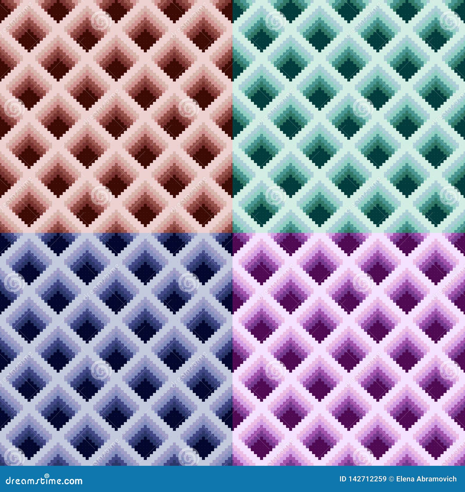 a set of seamless patterns similar to bargello`s embroidery