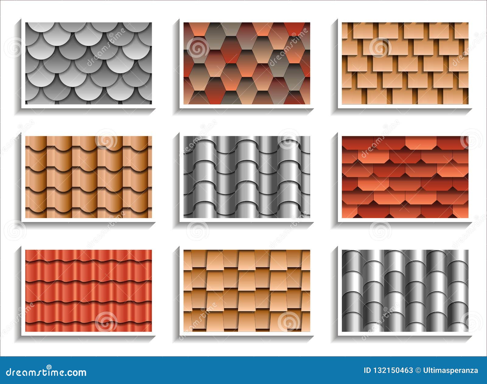 Set Of Seamless Roof Tiles Textures 3d Patterns Of Rooftop Materials