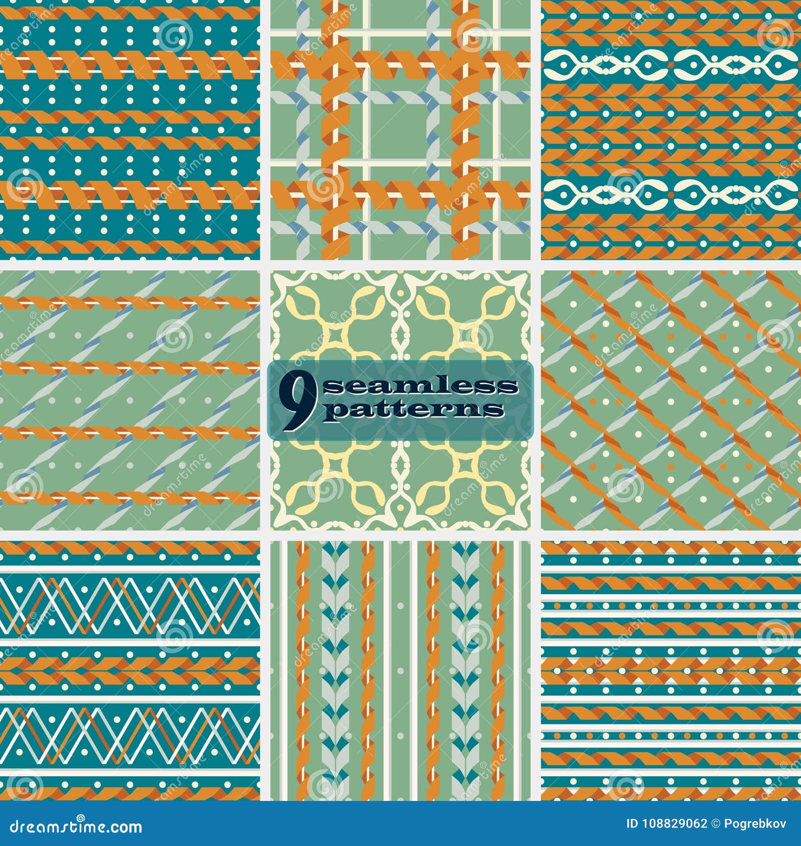Set of Seamless Serpentine Patterns in Retro Color Palette Stock Vector