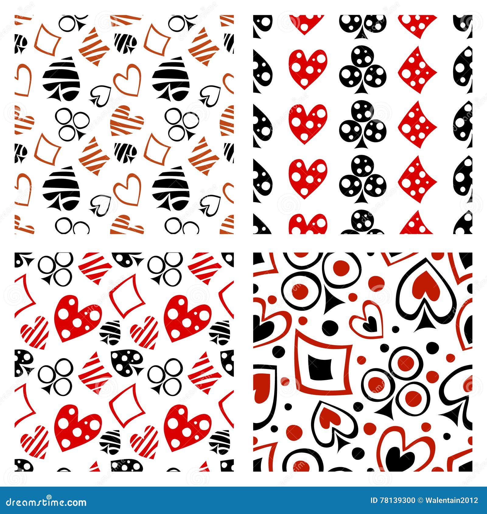 set of seamless  patterns with icons of playings cards.