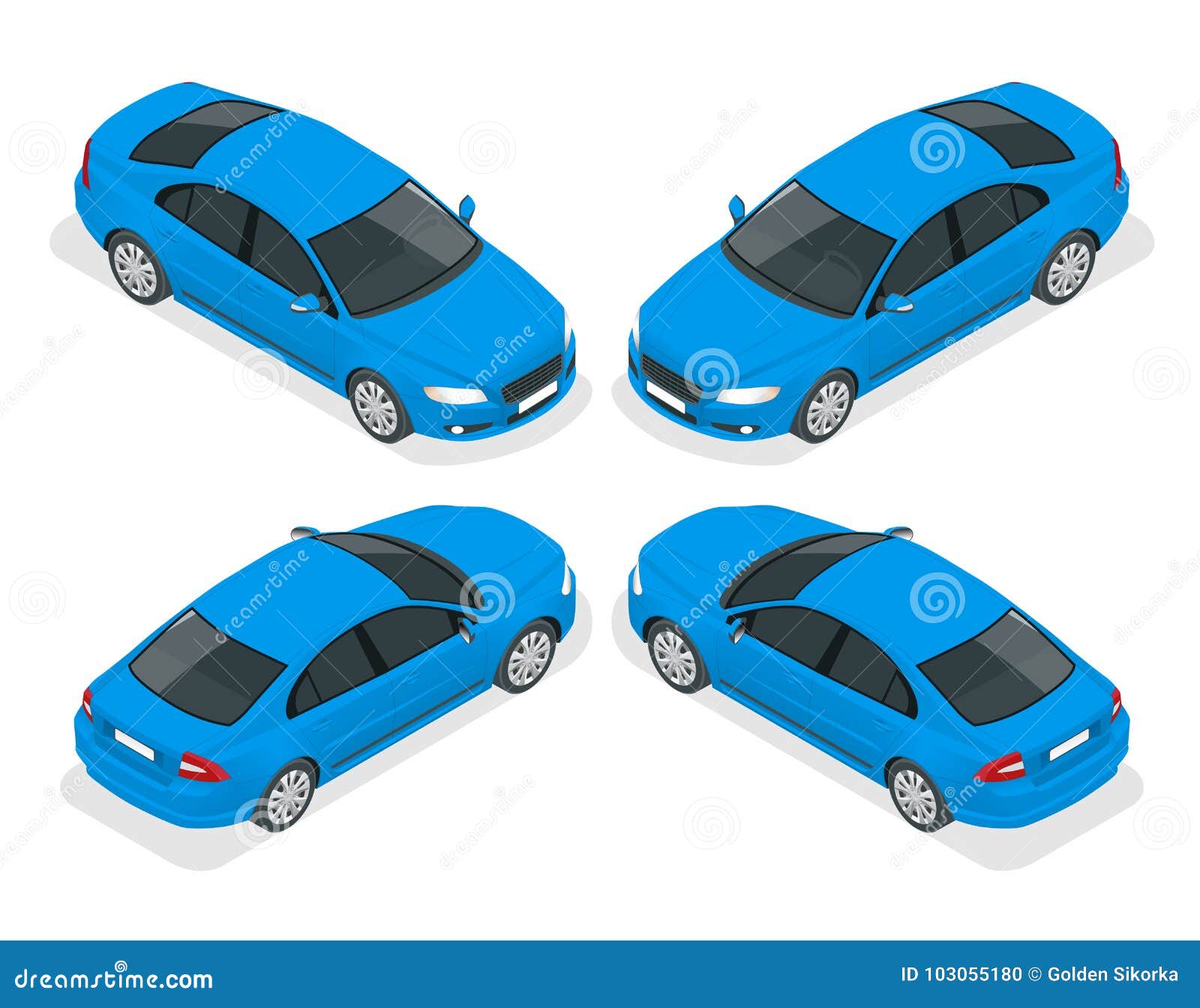 set of sedan cars.  car, template for branding and advertising. isometric front and back