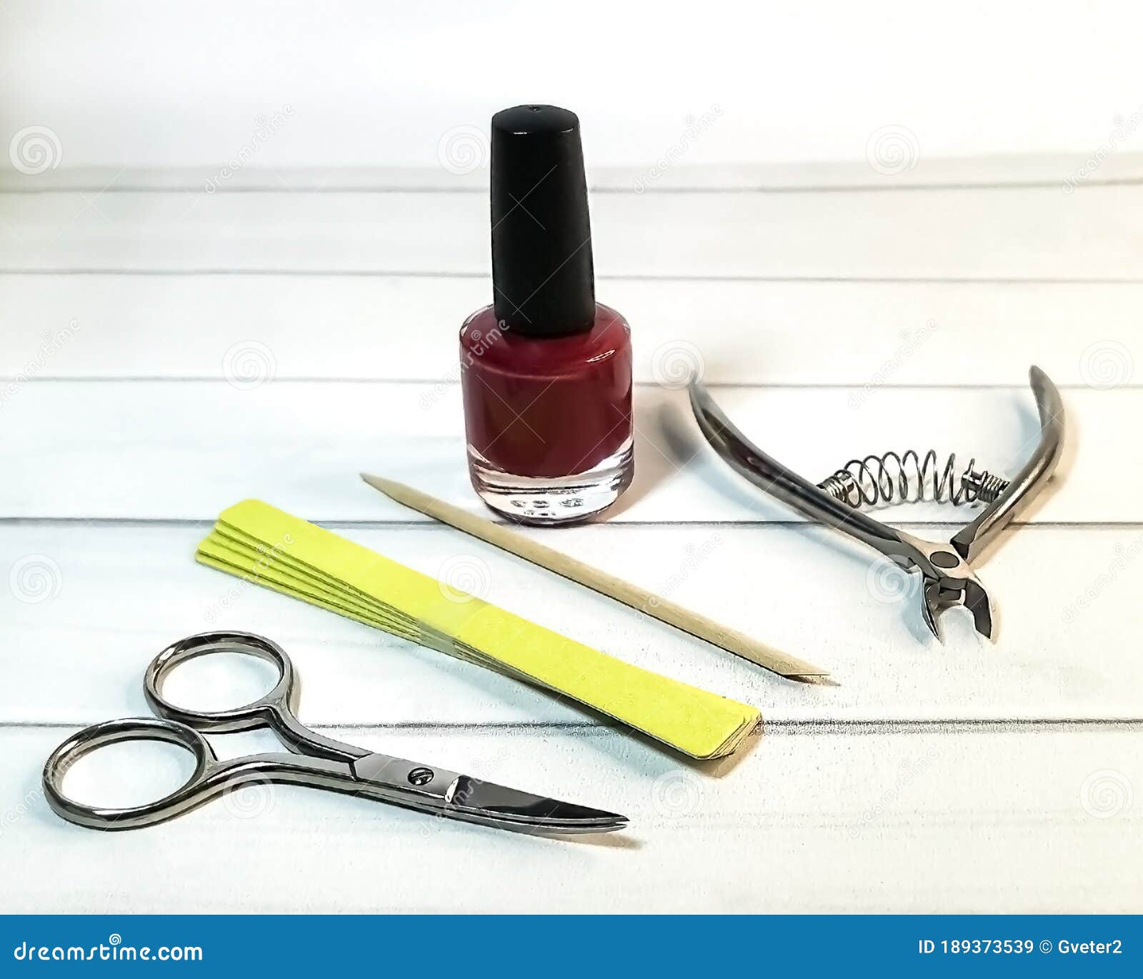 Set for Self-care of Nails: Manicure Scissors and Tweezers, a Cuticle  Stick, Nail Polish and a Set of Files Stock Image - Image of cosmetics,  file: 189373539