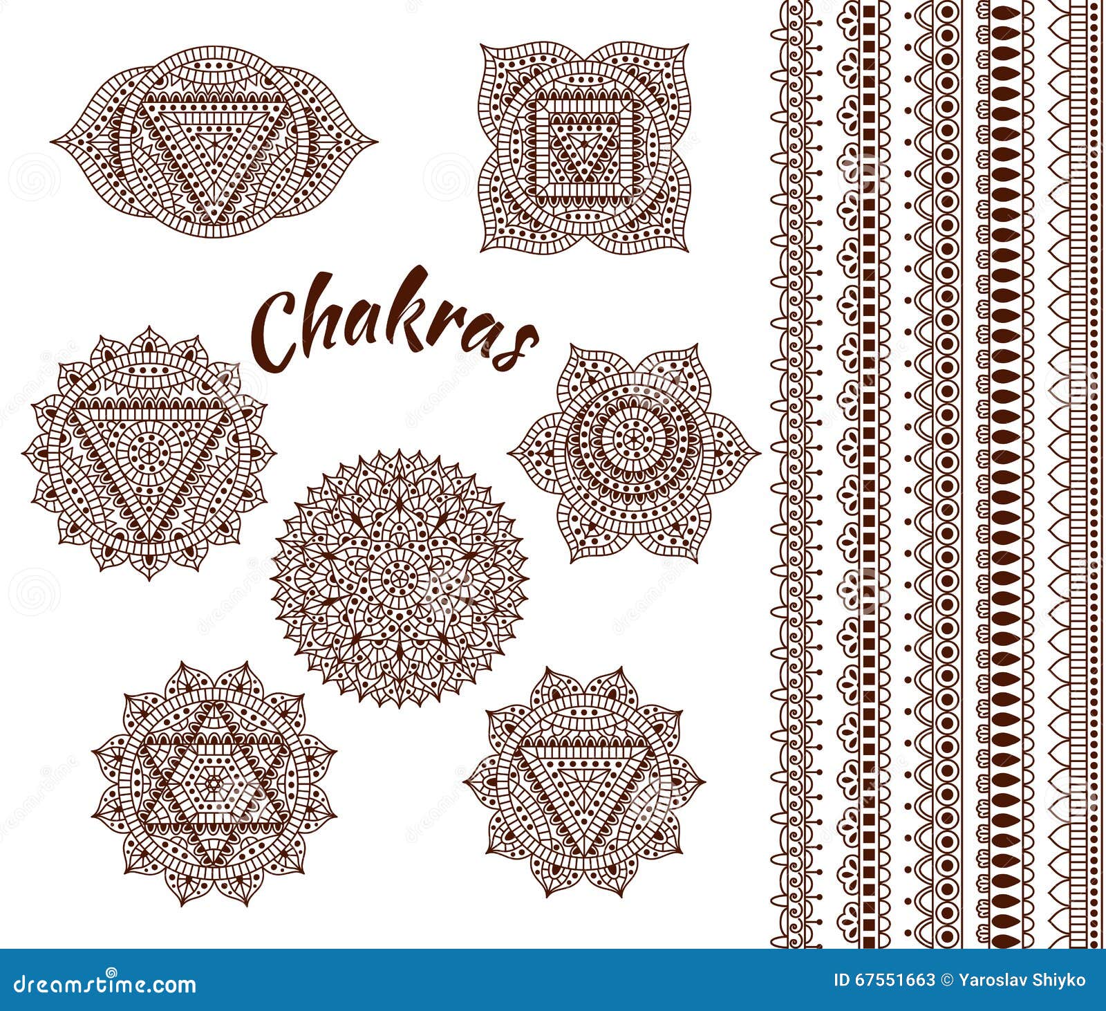 Set Of Seven Chakras Oriental Ornaments And Borders For Henna Tattoo And For Your Design Buddhism Decorative Elements Vector Il Stock Vector Illustration Of Green Doodle