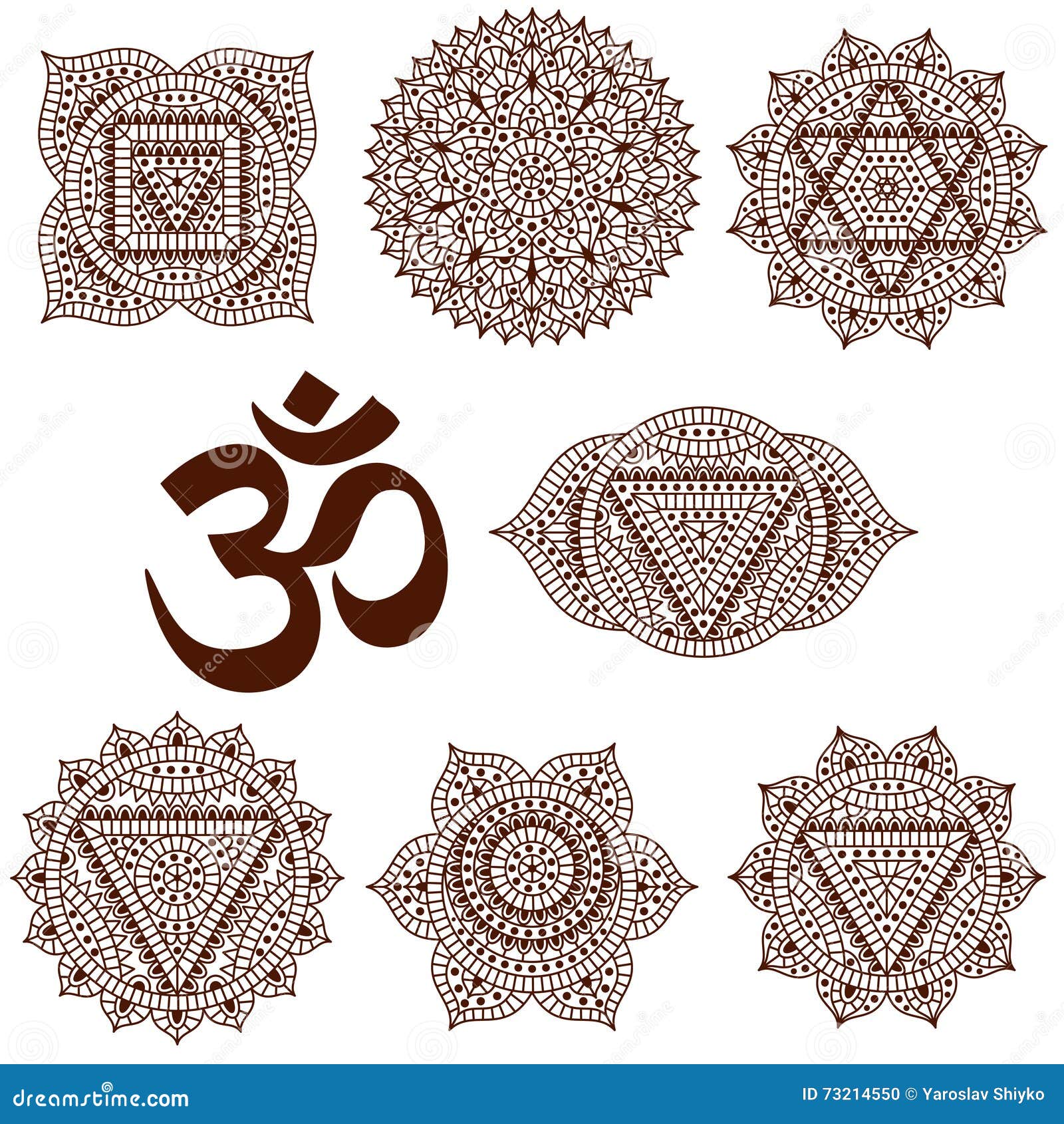 Set of Seven Chakras. Oriental Ornaments for Henna Tattoo and for Your  Design Stock Vector - Illustration of element, india: 73214550