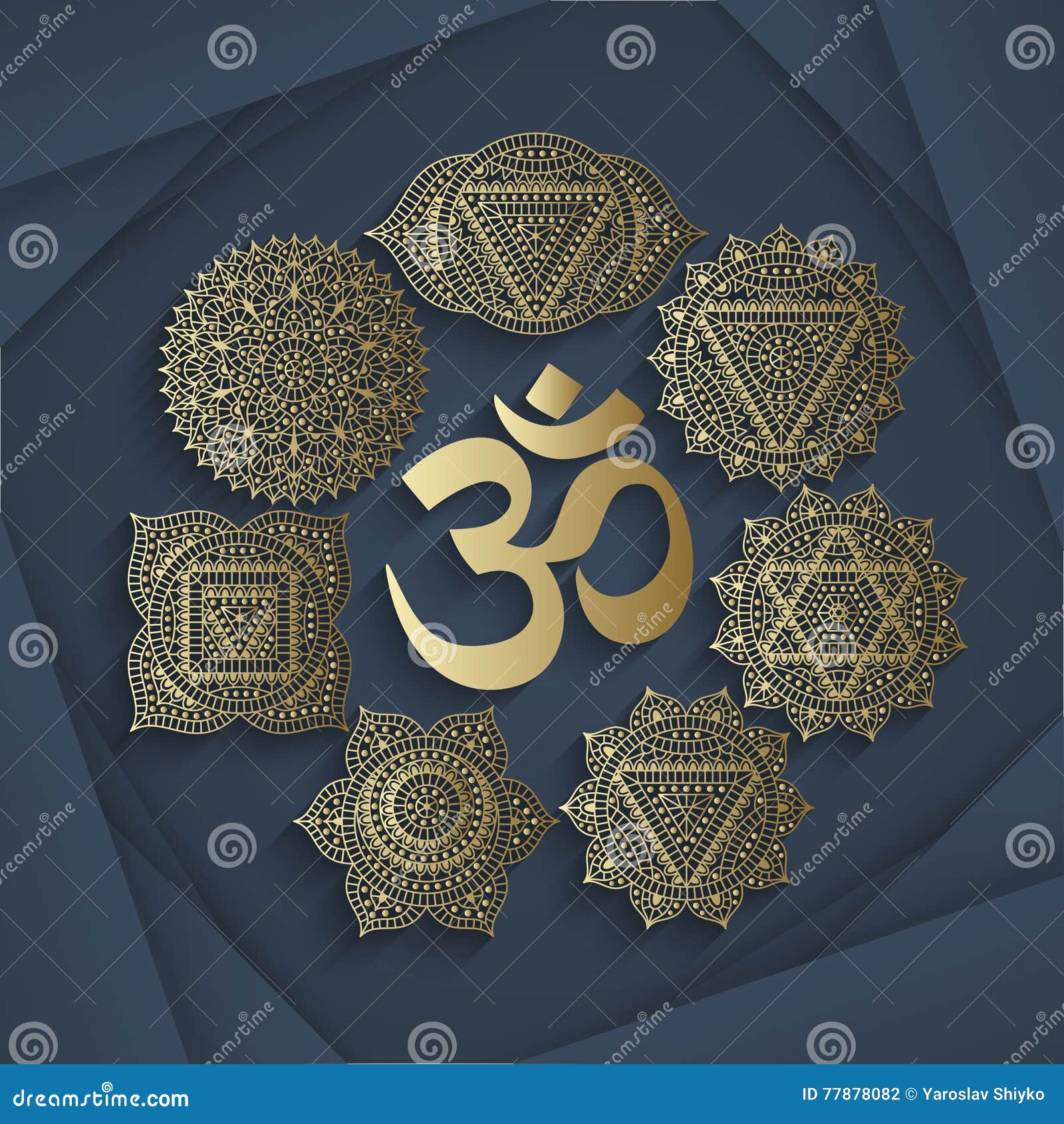 Set of Seven Chakras and Symbol OM in the Centre. Oriental Ornaments for  Henna Tattoo and for Your Design Stock Vector - Illustration of leaf,  anahata: 77878082