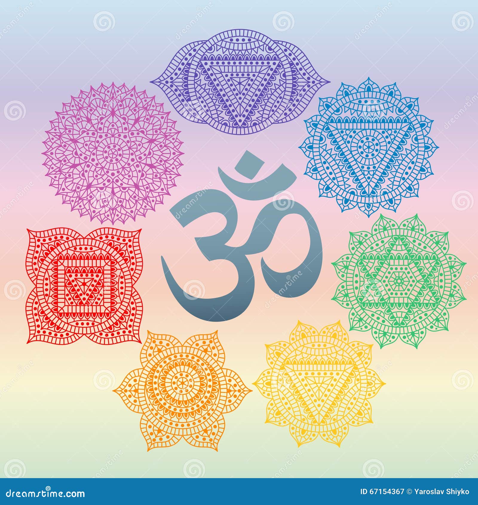 Set of Seven Chakras and Symbol OM in the Centre. Oriental Ornaments for  Henna Tattoo and for Your Design Stock Vector - Illustration of lace,  abstract: 67154367