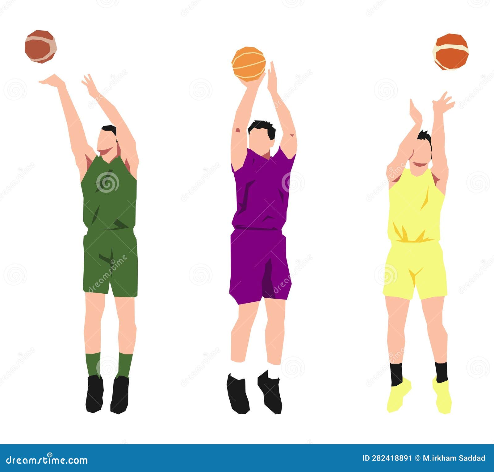 Set of Several Basketball Athlete or Player is Throwing a Basketball ...