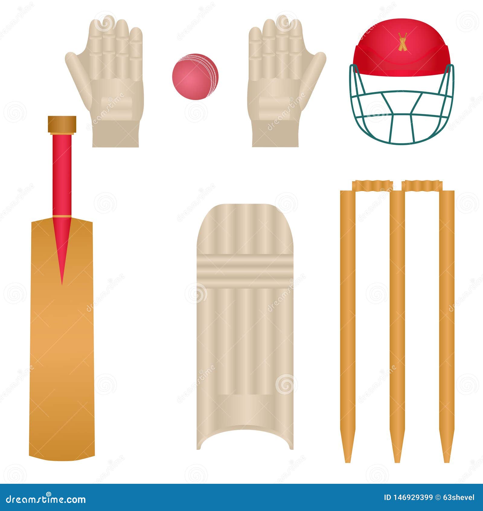 Set of Several Cricket  Flat Cartoon Icons on White  Background. Stock Vector - Illustration of bright, collection: 146929399