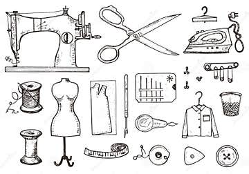 Set of Sewing Tools and Materials or Elements for Needlework. Handmade ...