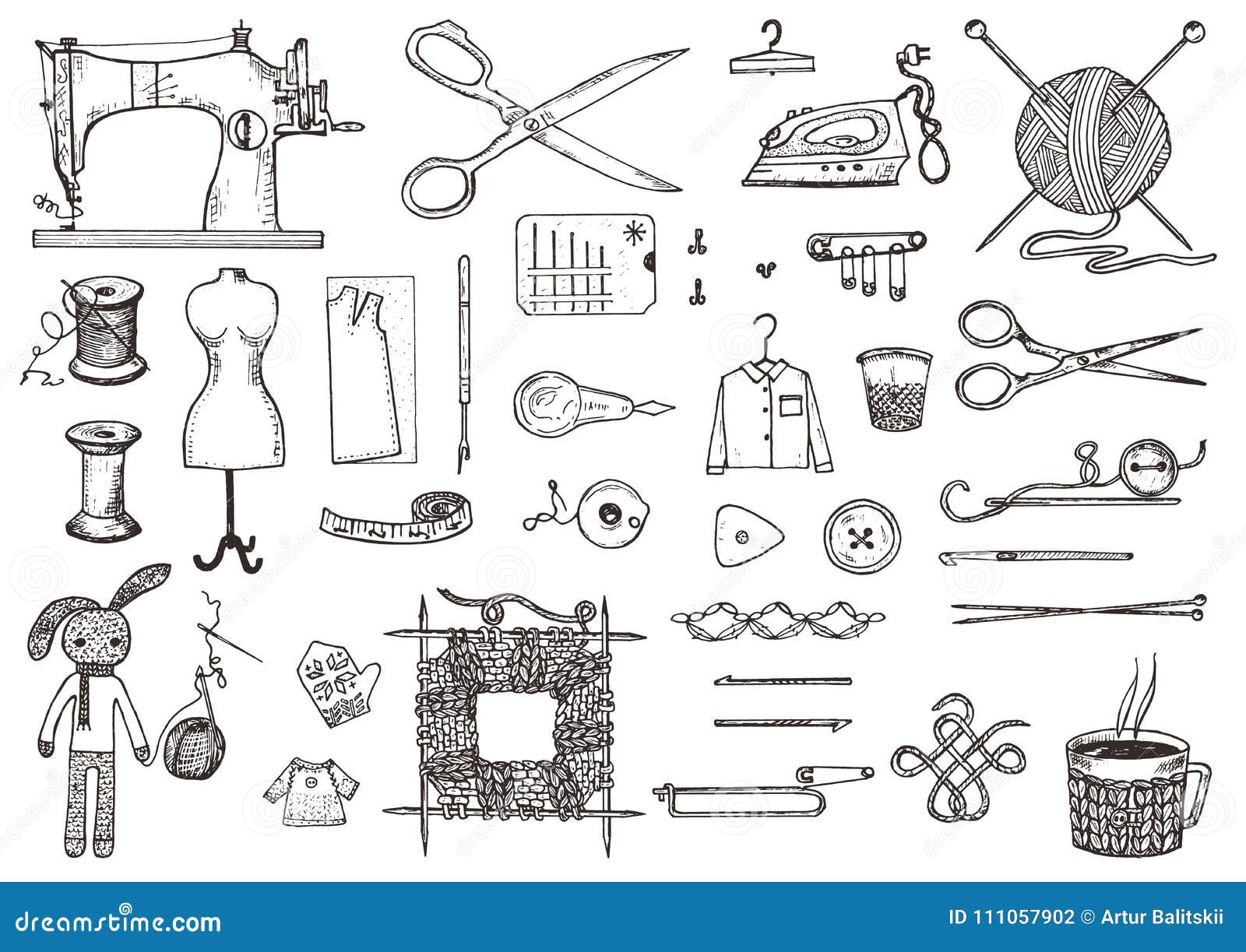 Tools and materials for knitting sketch Royalty Free Vector