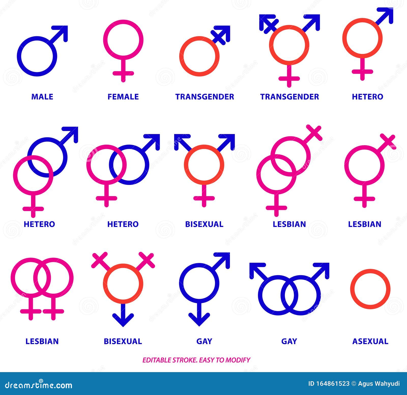 Set Of Sexual Orientation Gender Or Male Female Symbols Stroke Stock Illustration