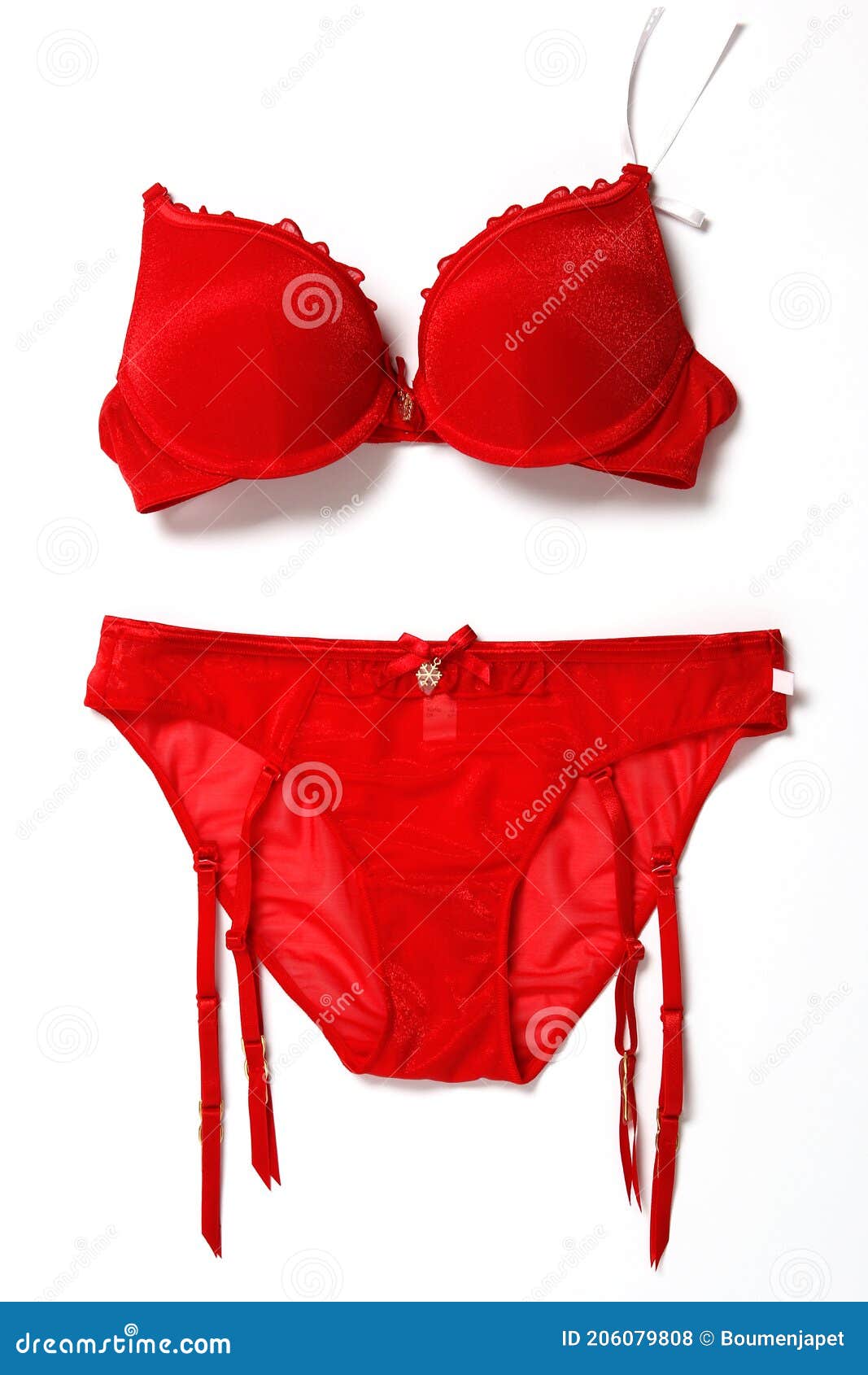 A Set of Hot Red Lingerie Isolated on White Background Stock Photo