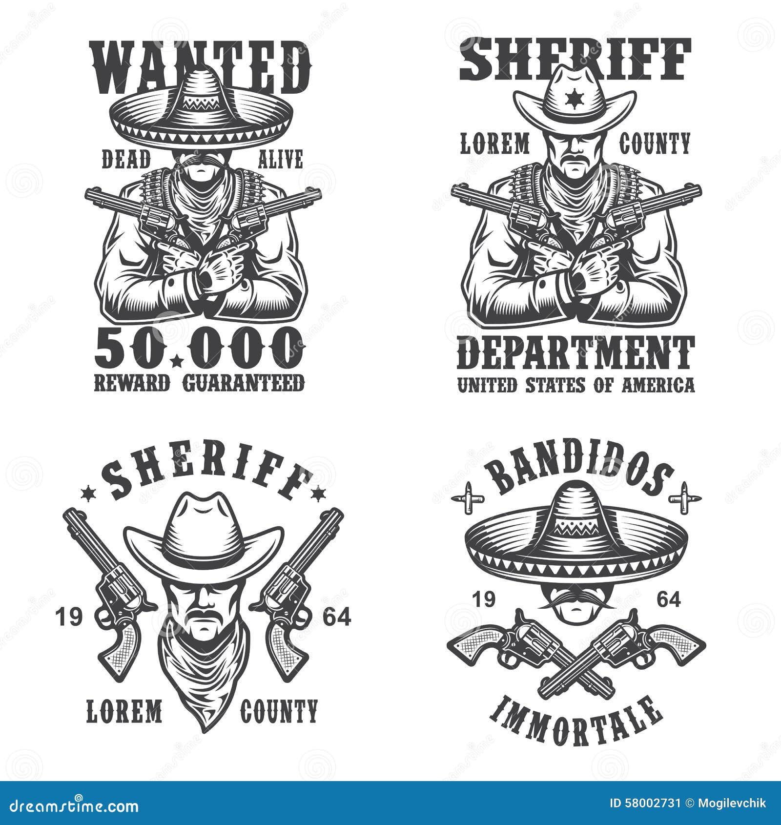 set of sheriff and bandit emblems