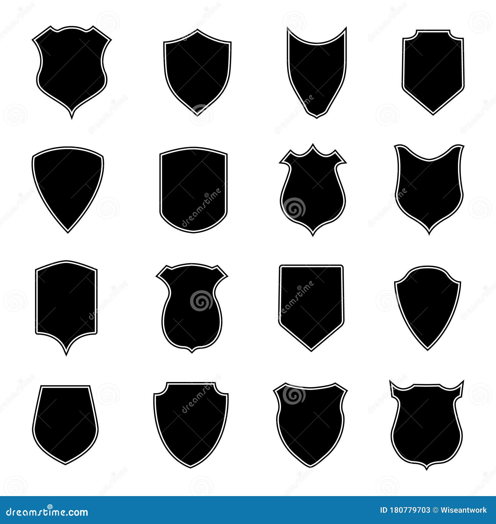 set shield s. badge, crest and icon of security. blank black banner and emblem for coat of safety service or police. heraldic