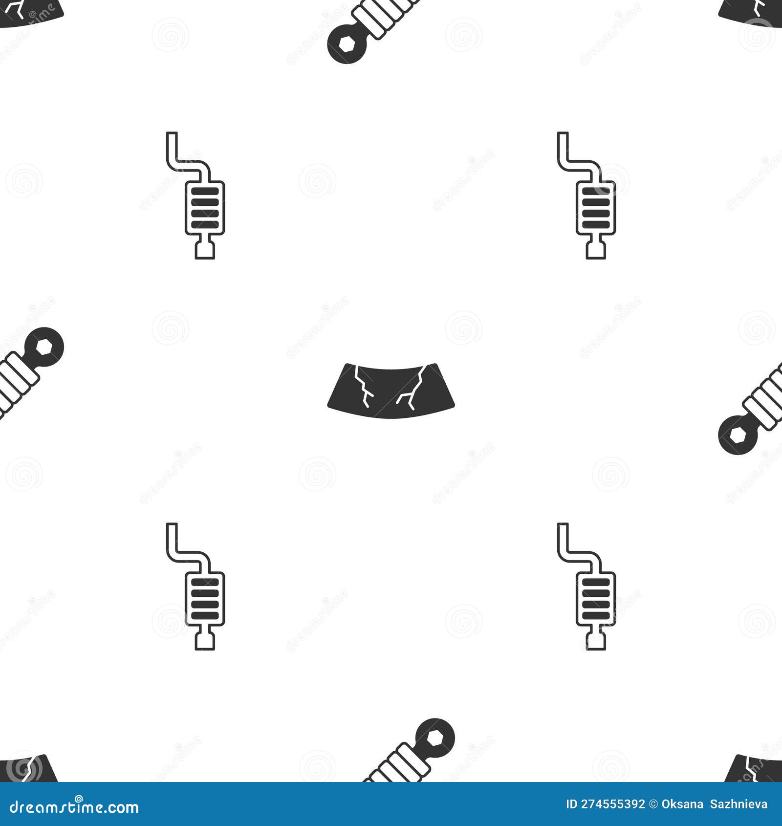 Set Shock Absorber, Broken Windshield and Car Muffler on Seamless