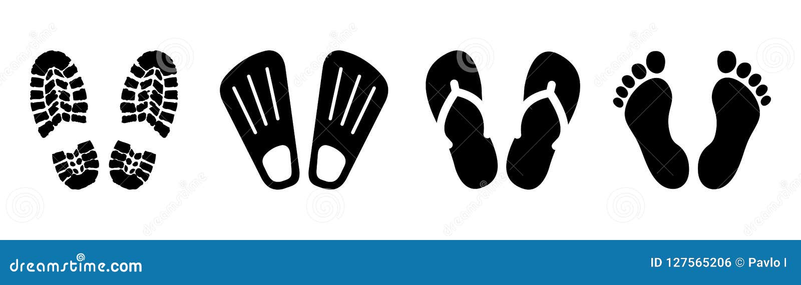 set shoeprints, barefoot, flutter - 