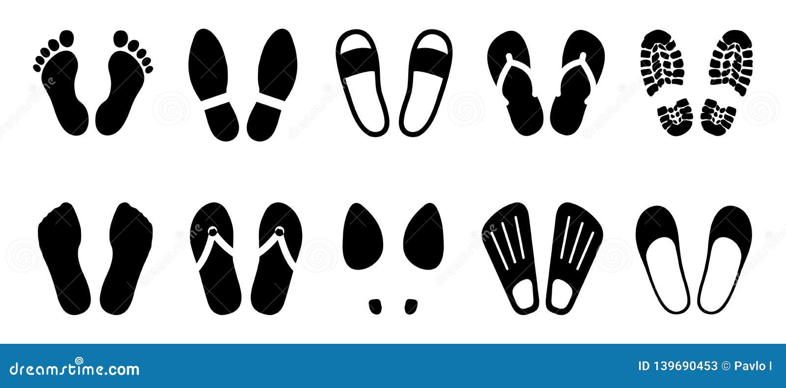 set shoeprints, barefoot, flutter - for stock
