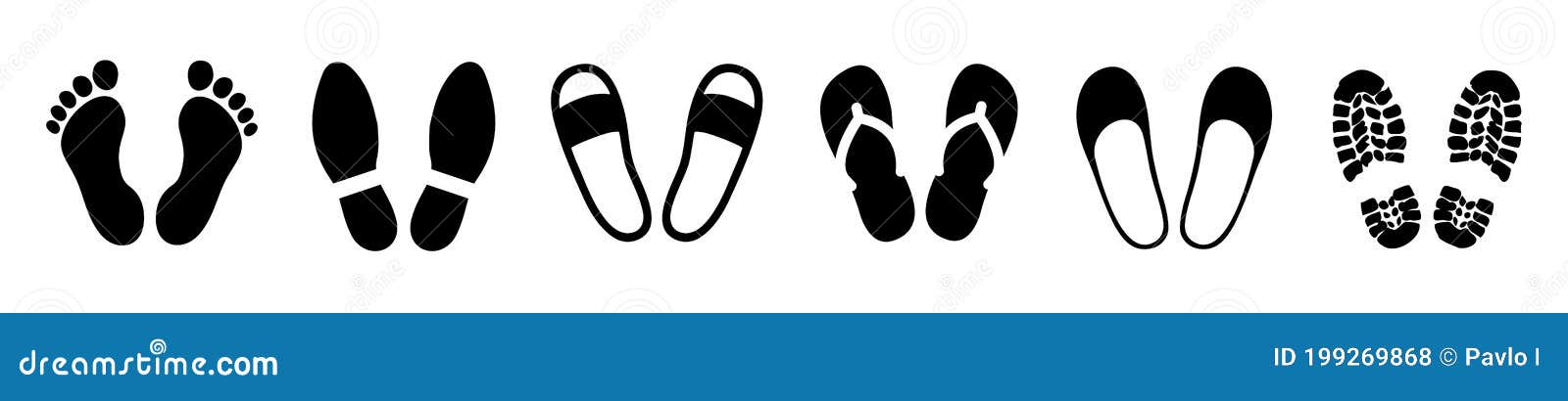 set shoeprints, footprint, barefoot, flutter icons - 
