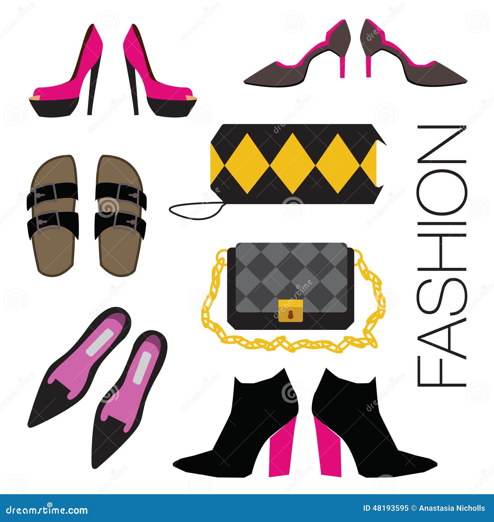 Set of shoes and bags. stock vector. Illustration of black 48193595