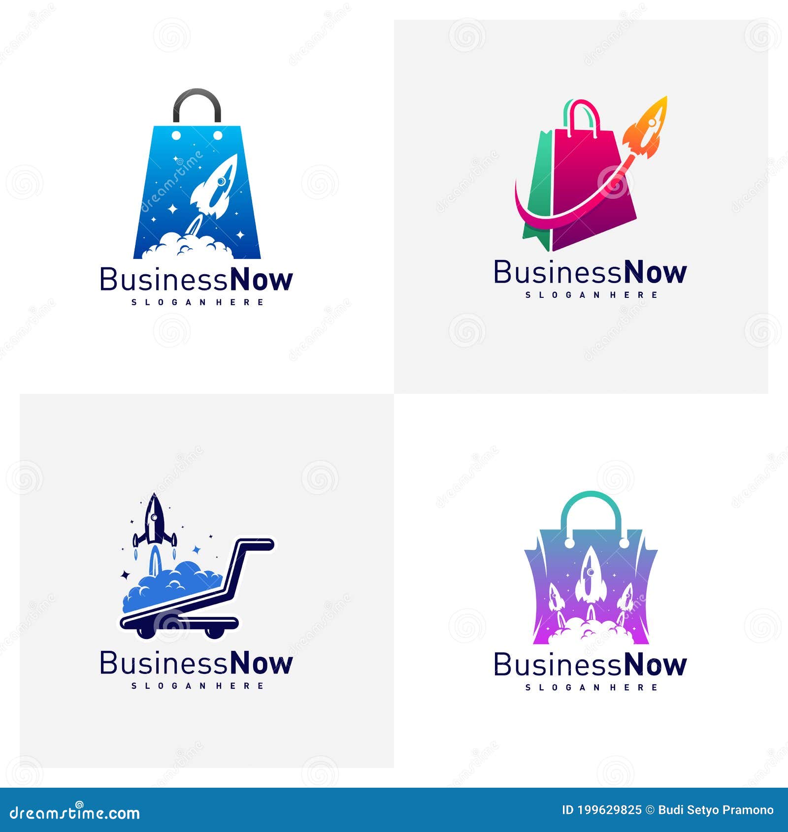 Set of Shop Rocket Logo Design Vector Template, Illustration Rocket