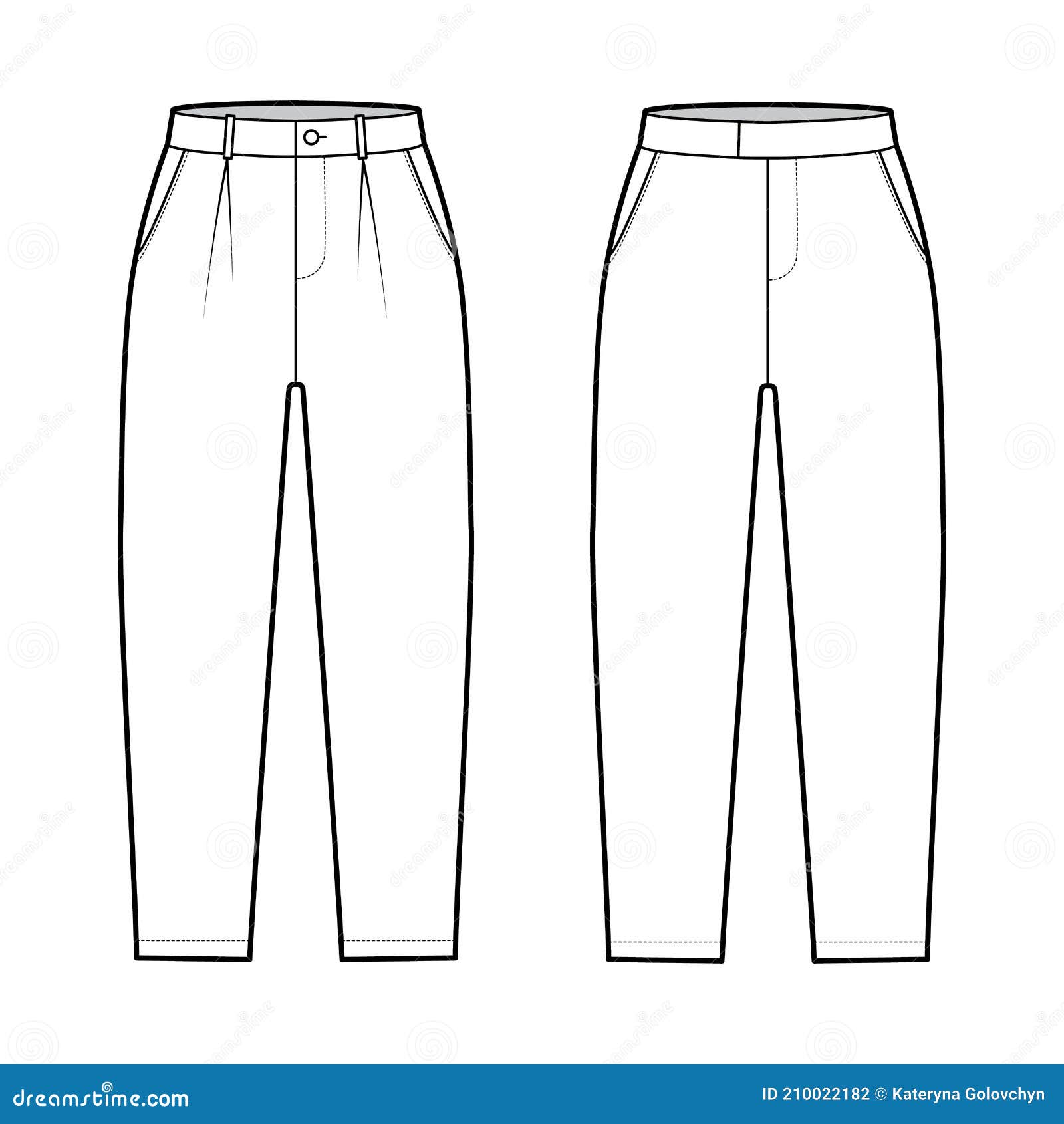 Set of Short Capri Pants Technical Fashion Illustration with Calf ...