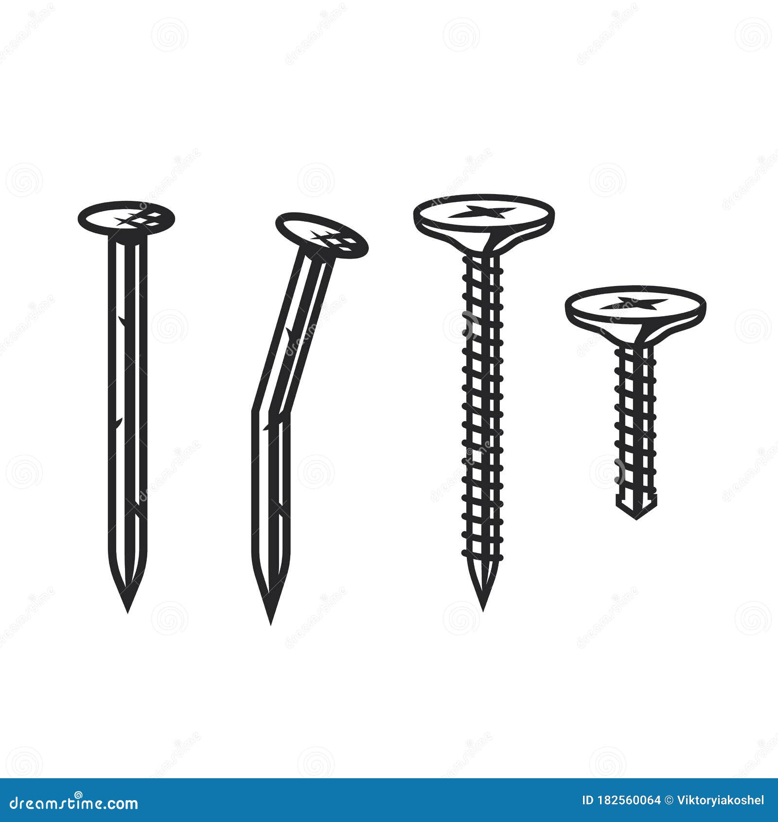 Set of Sihlouette and Nail for Carpentry Stock Vector Illustration of