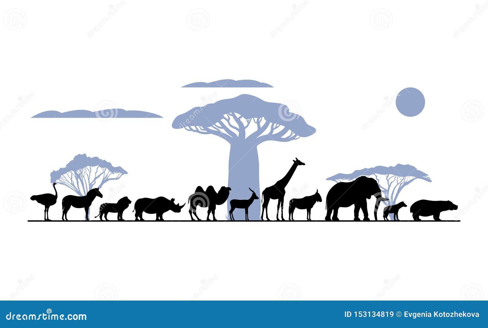 Set Silhouette of African Animals Stock Vector - Illustration of design,  elephant: 153134819