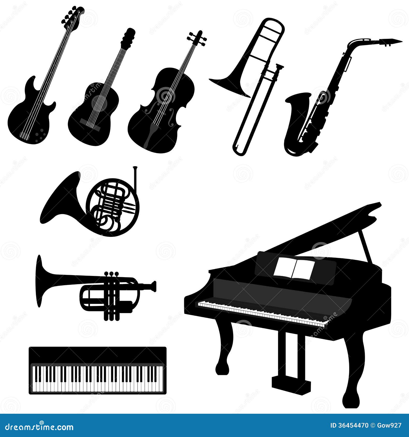 set of silhouette musical instrument icons